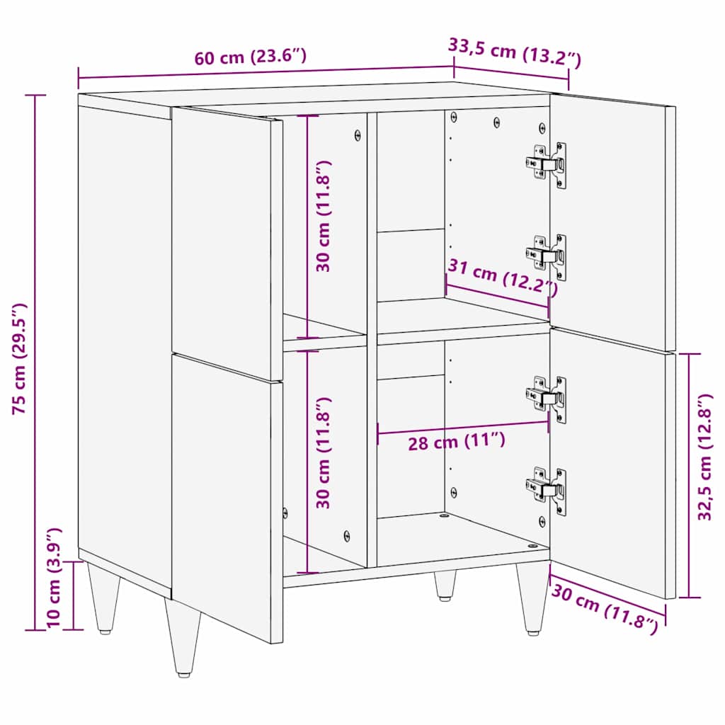 vidaXL Πλαϊνό γραφείο Καφέ 60 x 33,5 x 75 εκ. Στερεό ξύλο μάνγκο