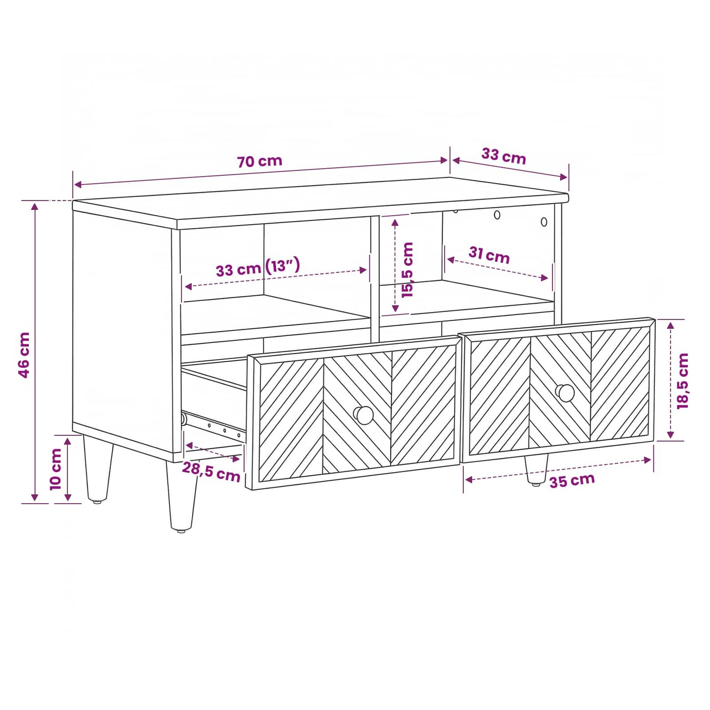 vidaXL Ντουλάπες Αποθήκευσης με συρτάρι Καφέ 70 x 33,5 x 46 εκ.