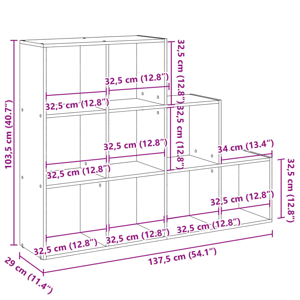 vidaXL Βιβλιοθήκη/Διαχωριστικό Χώρου 3 Επ. 137,5x29x103,5εκ. Επ. Ξύλο