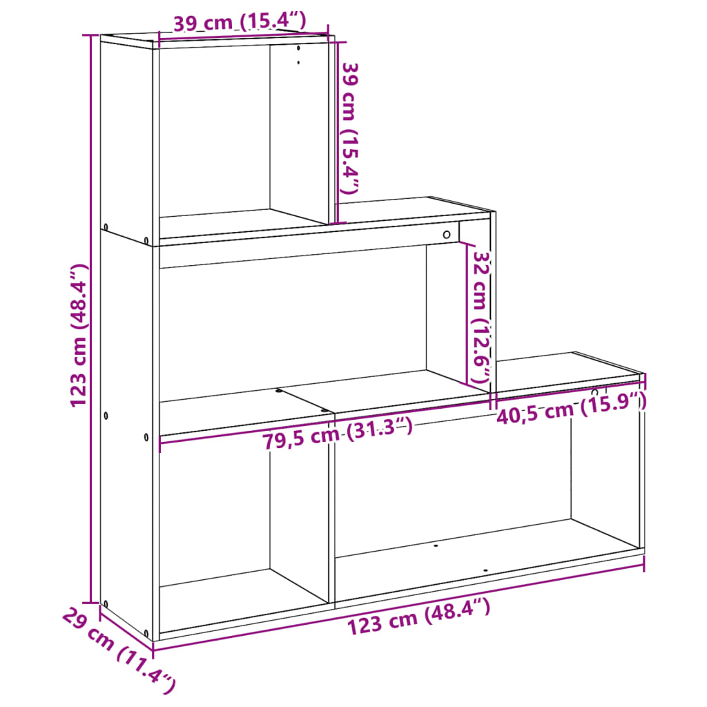 vidaXL Βιβλιοθήκη/Διαχωριστικό Χώρου 3 Επ. 123x29x123 εκ. Επ. Ξύλο