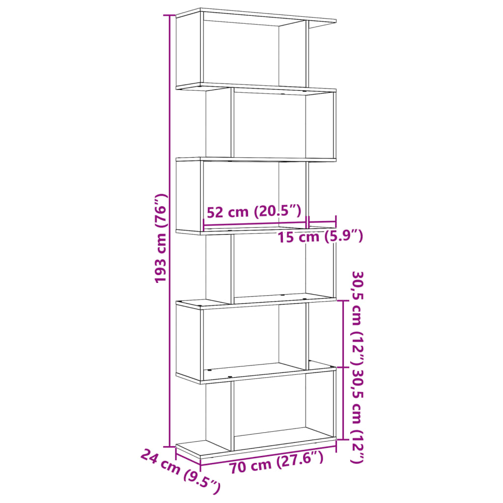 vidaXL Βιβλιοθήκη/Διαχωριστικό Χώρου 6 Επ. 70x24x193εκ. Επ. Ξύλο