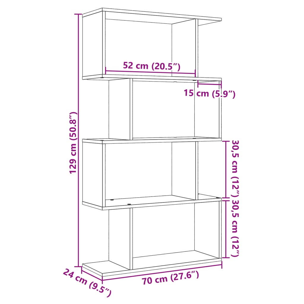 vidaXL Βιβλιοθήκη/Διαχωριστικό Χώρου 4 Επ. Δρυς 70x24x129 εκ. Επ. Ξύλο