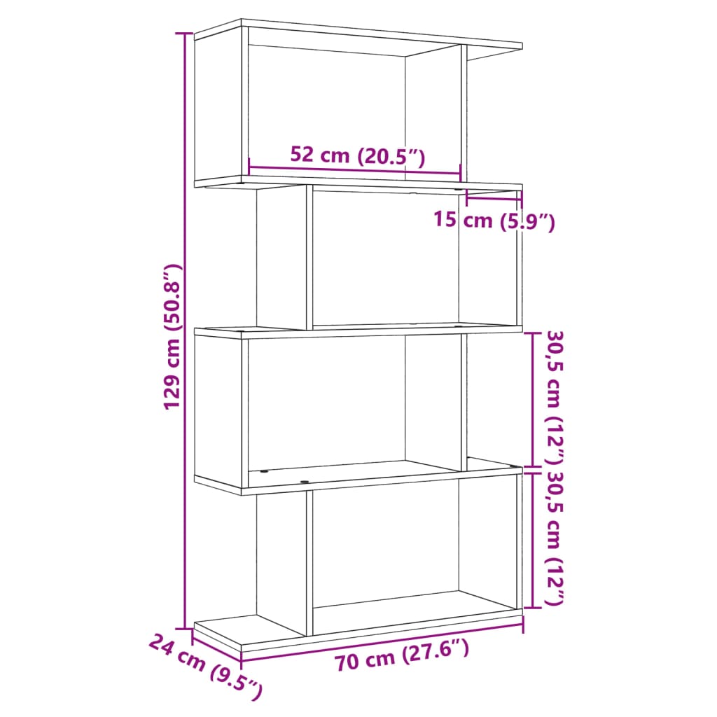 vidaXL Βιβλιοθήκη/Διαχωριστικό Χώρου 4 Επ. Γκρι 70x24x129 εκ. Επ. Ξύλο
