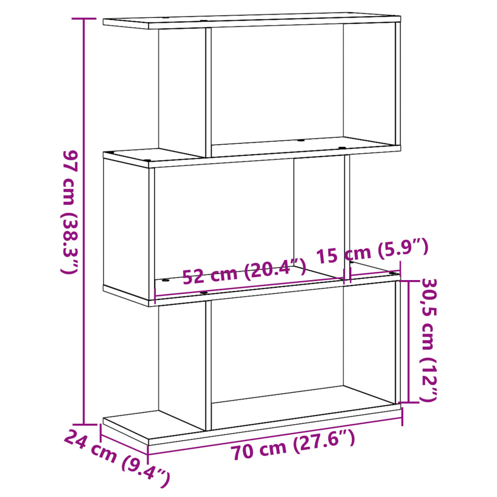 vidaXL Βιβλιοθήκη/Διαχωριστικό Χώρου 3 Επ. 70x24x97 εκ. Επ. Ξύλο