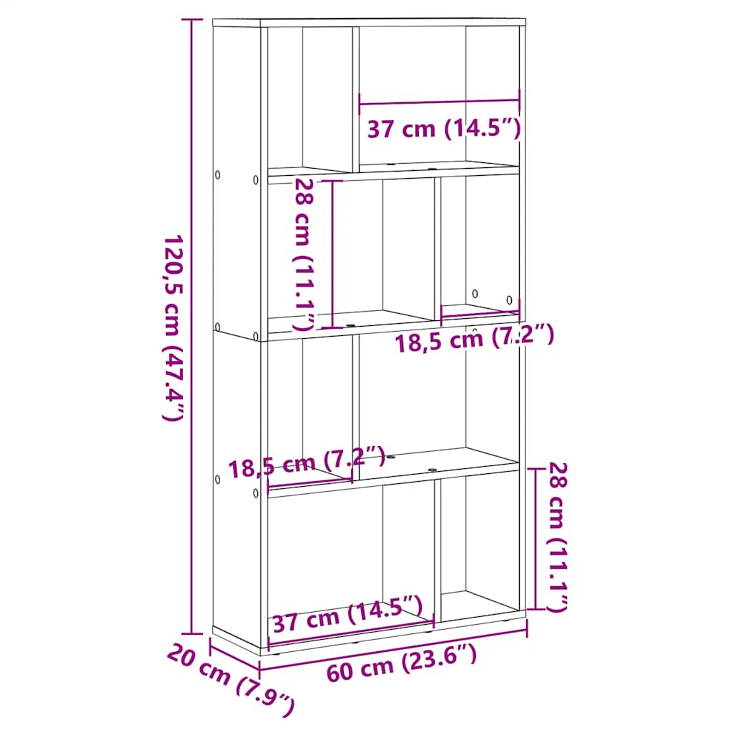vidaXL Βιβλιοθήκη Γκρι Σκυροδέματος 60x20x120,5 εκ. Επεξεργ. Ξύλο
