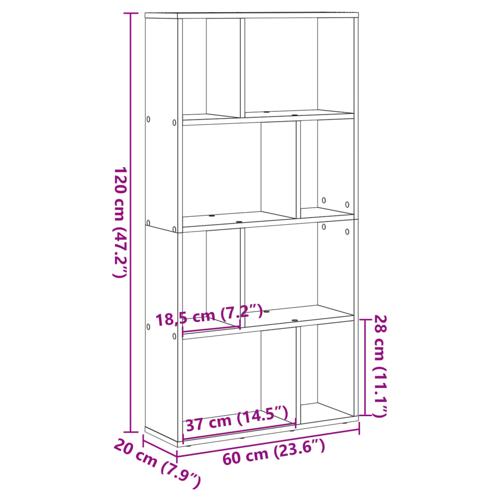 vidaXL Βιβλιοθήκη Γκρι Σκυροδέματος 60x20x120 εκ. Επεξεργ. Ξύλο