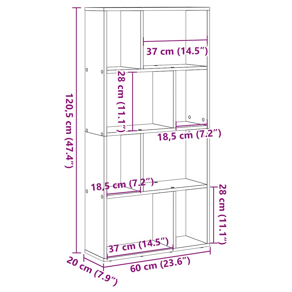 vidaXL Βιβλιοθήκη Γκρι Sonoma 60x20x120,5 εκ. από Επεξεργ. Ξύλο