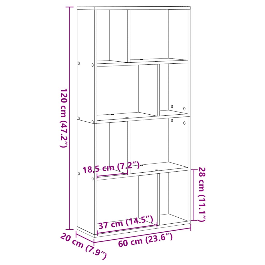 vidaXL Βιβλιοθήκη Αρτισιανή Δρυς 60x20x120,5 εκ. από Επεξεργασμένο Ξύλο