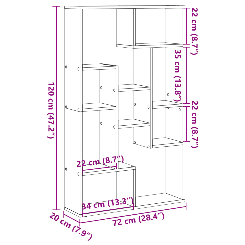 vidaXL Βιβλιοθήκη Γκρι Σκυροδέματος 72x20x120 εκ. Επεξεργ. Ξύλο