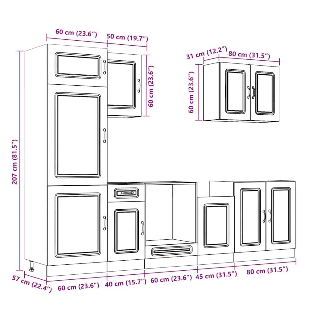 vidaXL Σετ Ντουλαπιών Κουζίνας 7 Τεμαχίων "Kalmar" Καφέ Δρυς από Τεχνητό Ξύλο
