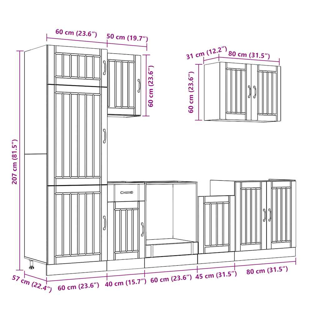 vidaXL Σετ Ντουλάπια Κουζίνας 7 Τεμαχίων Lucca Επεξεργασμένο Ξύλο