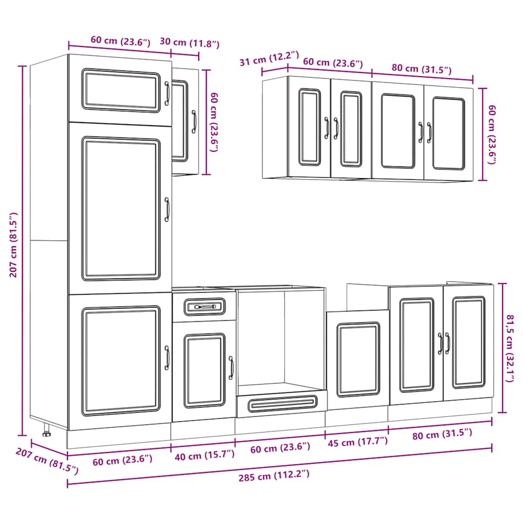 vidaXL Σετ Ντουλάπια Κουζίνας 8 Τεμαχίων Kalmar Επεξεργασμένο Ξύλο