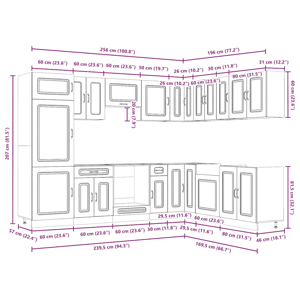 vidaXL Σετ Ντουλάπια Κουζίνας 14 Τεμαχίων Kalmar Επεξεργασμένο Ξύλο