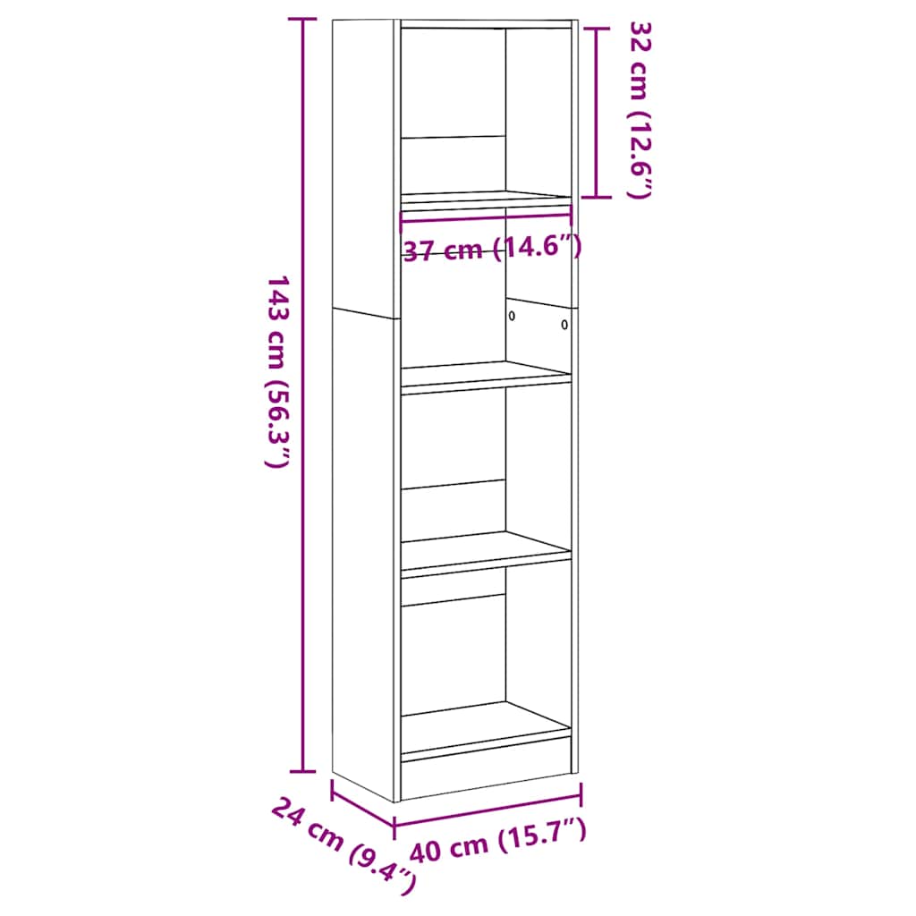 vidaXL Βιβλιοθήκη Μαύρη 40x24x143 εκ. από Επεξεργασμένο Ξύλο