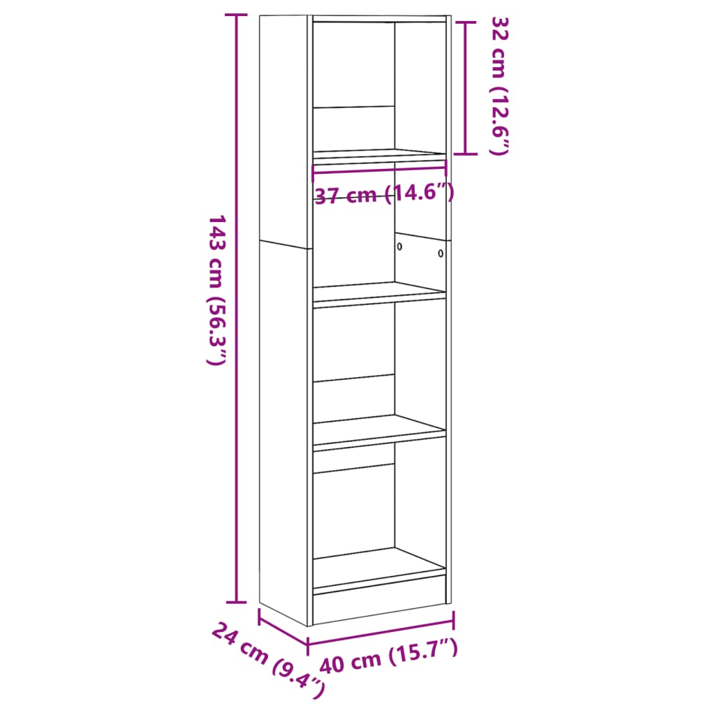 vidaXL Βιβλιοθήκη Γκρι Σκυροδέματος 40x24x143 εκ. Επεξεργ. Ξύλο