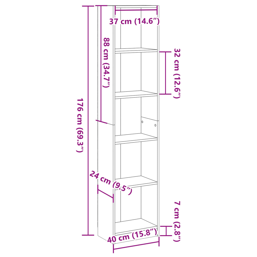 vidaXL Βιβλιοθήκη Γκρι Sonoma 40x24x176 εκ. από Επεξεργασμένο Ξύλο