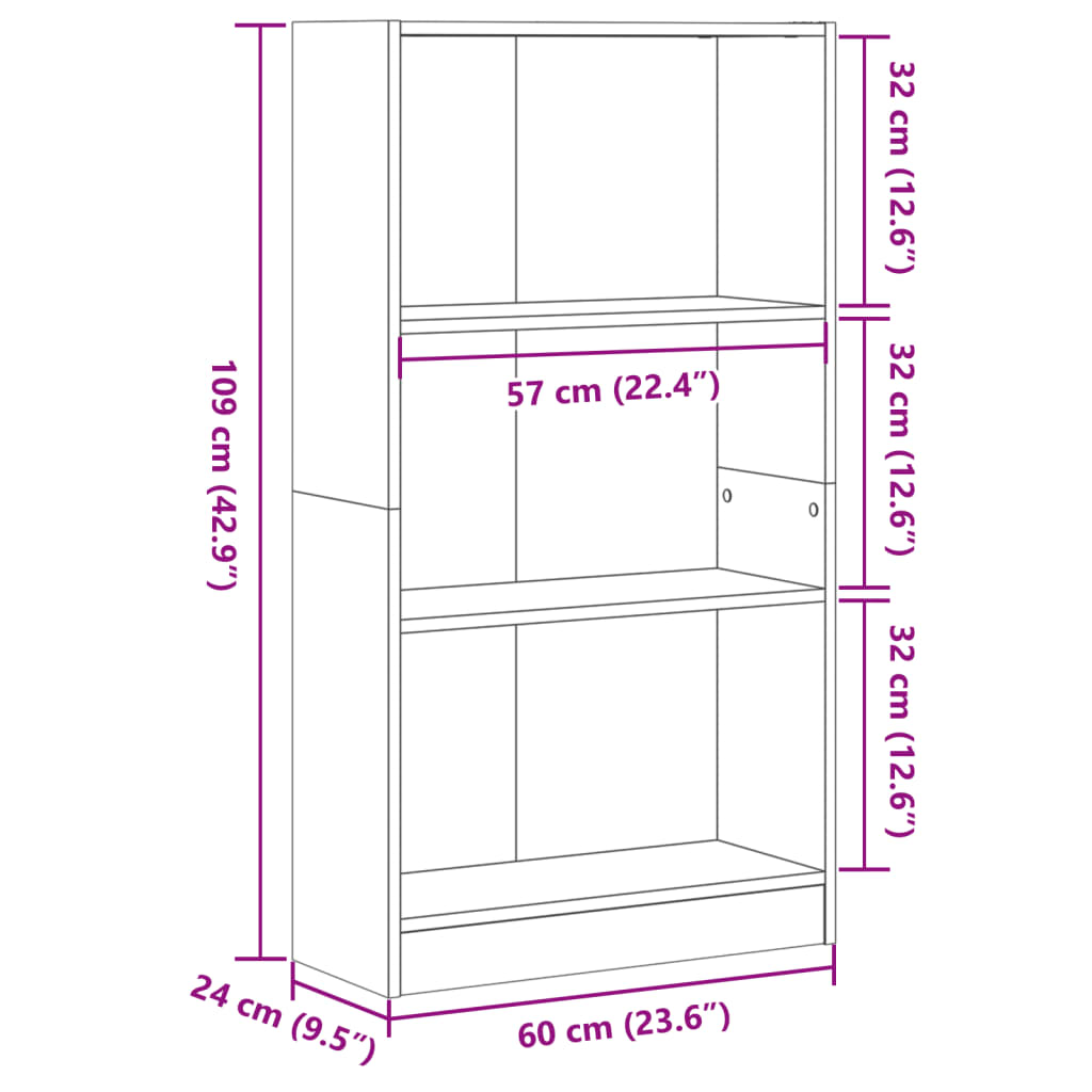 vidaXL Βιβλιοθήκη Αρτισιανή Δρυς 60x24x109 εκ. από Επεξεργασμένο Ξύλο