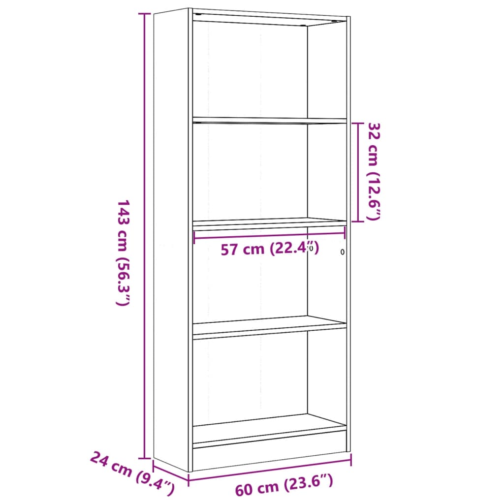 vidaXL Βιβλιοθήκη Sonoma Δρυς 60x24x143 εκ. από Επεξεργασμένο Ξύλο