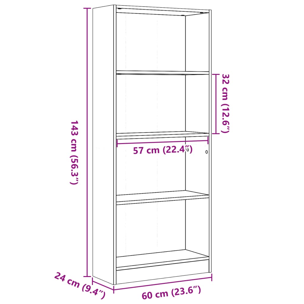 vidaXL Βιβλιοθήκη Γκρι Sonoma 60x24x143 εκ. από Επεξεργ. Ξύλο