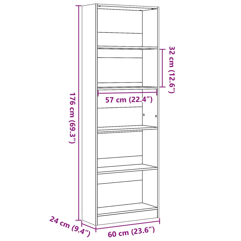 vidaXL Βιβλιοθήκη Γκρι Σκυροδέματος 60x24x176 εκ. Επεξεργ. Ξύλο
