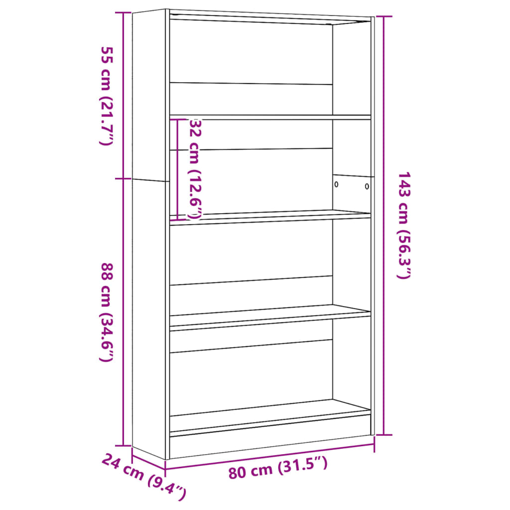vidaXL Βιβλιοθήκη Γκρι Σκυροδέματος 80x24x143 εκ. Επεξεργ. Ξύλο