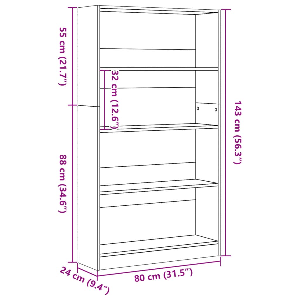 vidaXL Βιβλιοθήκη Καπνιστή Δρυς 80x24x143 εκ. από Επεξεργασμένο Ξύλο