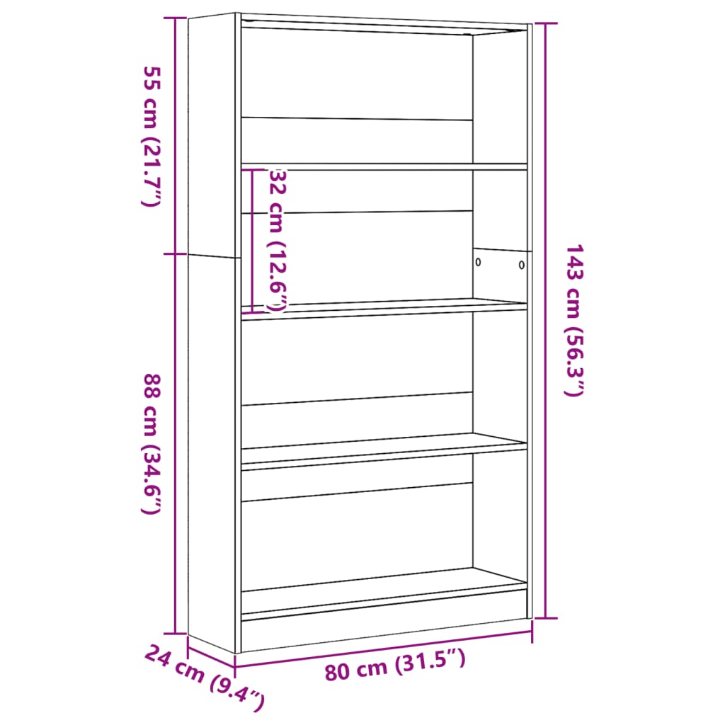 vidaXL Βιβλιοθήκη Γκρι Sonoma 80x24x143 εκ. από Επεξεργασμένο Ξύλο