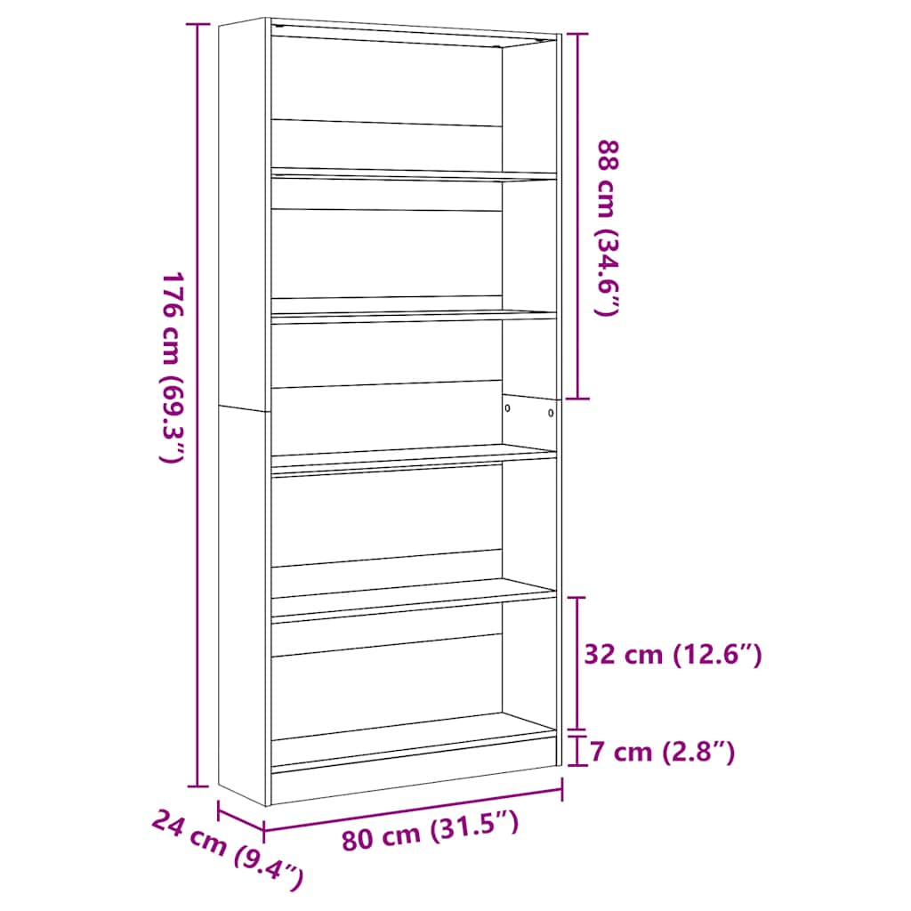 vidaXL Βιβλιοθήκη Λευκή 80x24x176 εκ. από Επεξεργασμένο Ξύλο