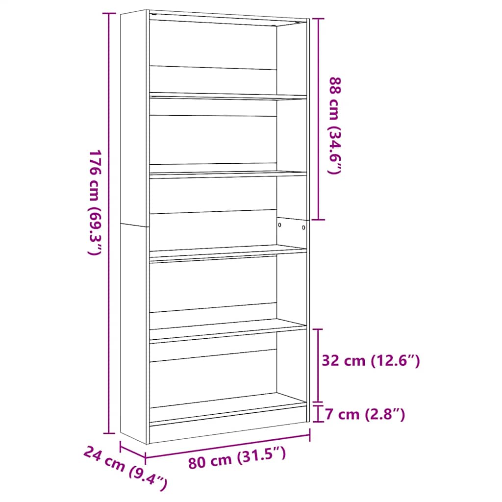 vidaXL Βιβλιοθήκη Γκρι Σκυροδέματος 80x24x176 εκ. Επεξεργ. Ξύλο