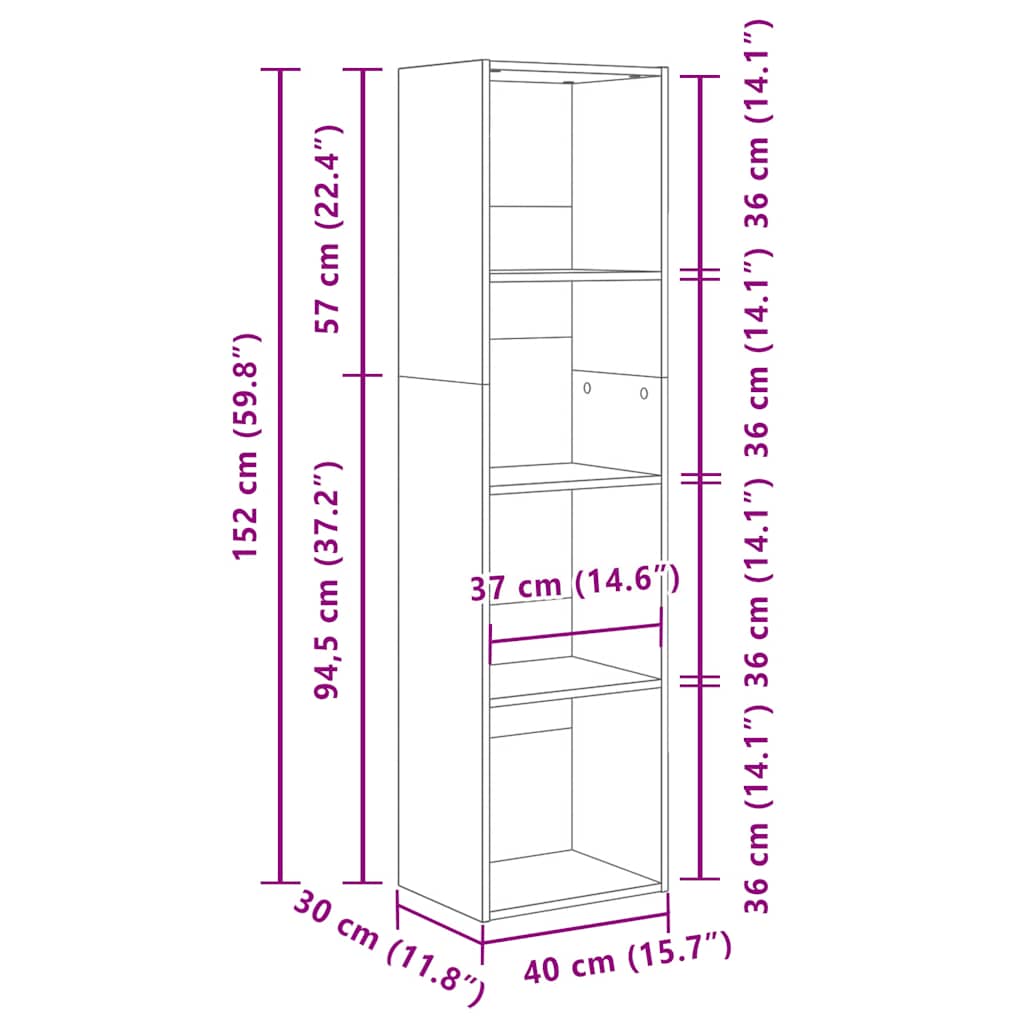 vidaXL Βιβλιοθήκη Μαύρο 40x30x152 εκ. από Επεξεργασμένο Ξύλο