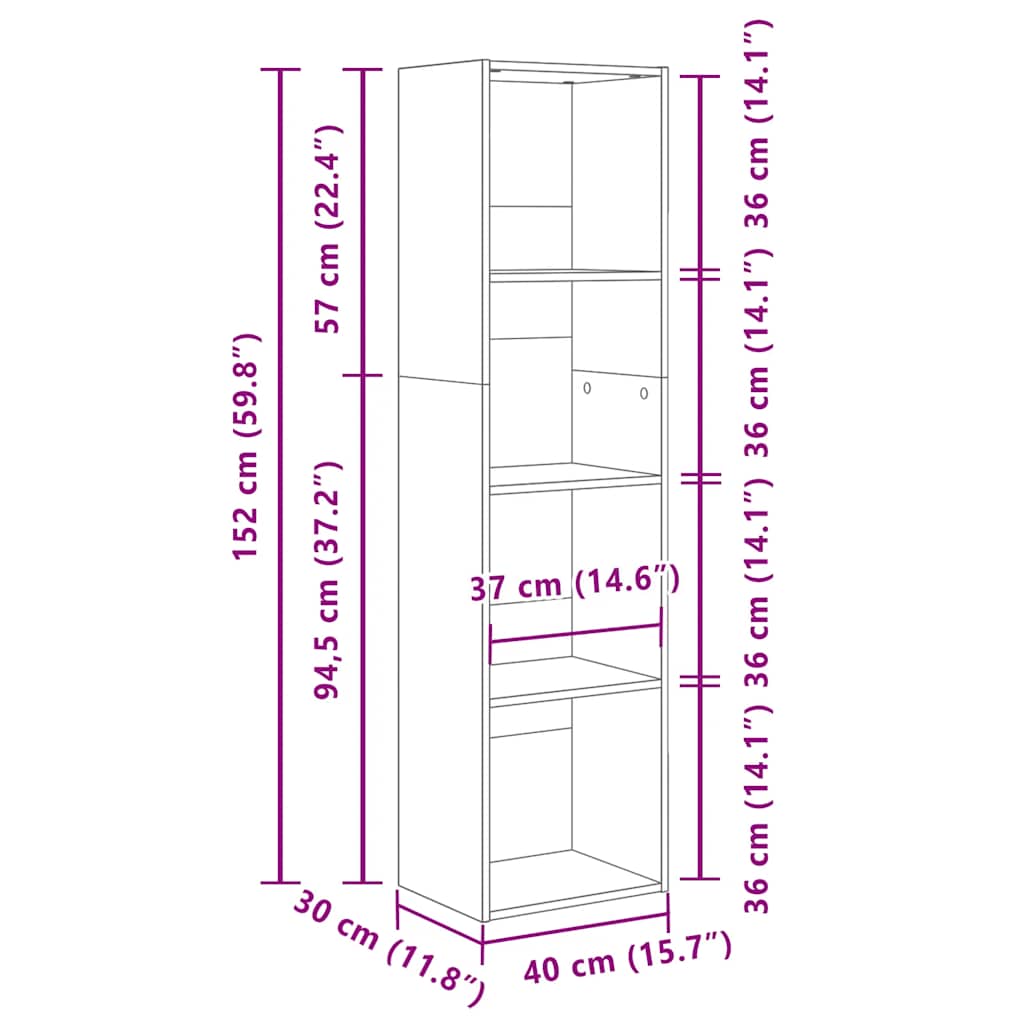 vidaXL Βιβλιοθήκη Γκρι Σκυροδέματος 40x30x152 εκ. Επεξεργ. Ξύλο