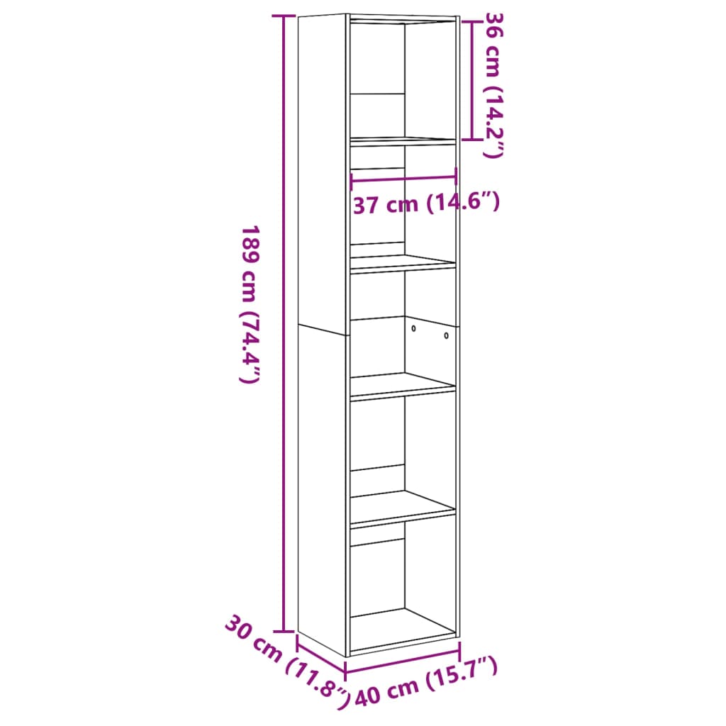 vidaXL Βιβλιοθήκη Μαύρη 40x30x189 εκ. από Επεξεργασμένο Ξύλο