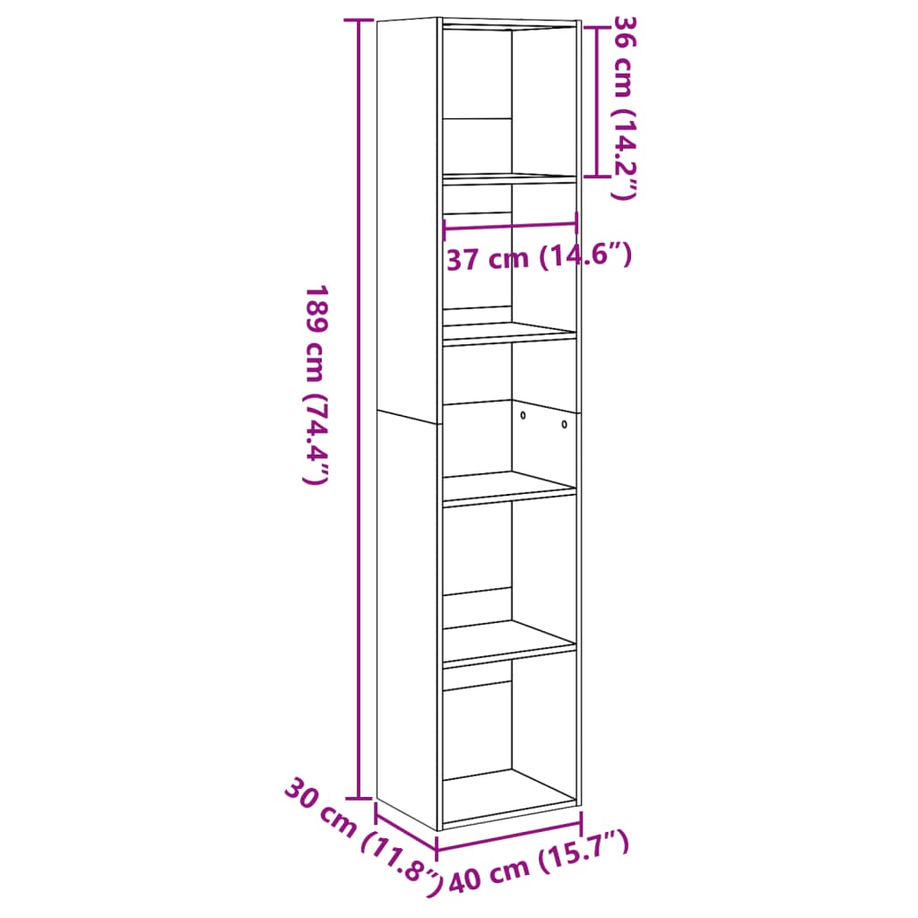 vidaXL Βιβλιοθήκη Γκρι Sonoma 40x30x189 εκ. από Επεξεργ. Ξύλο