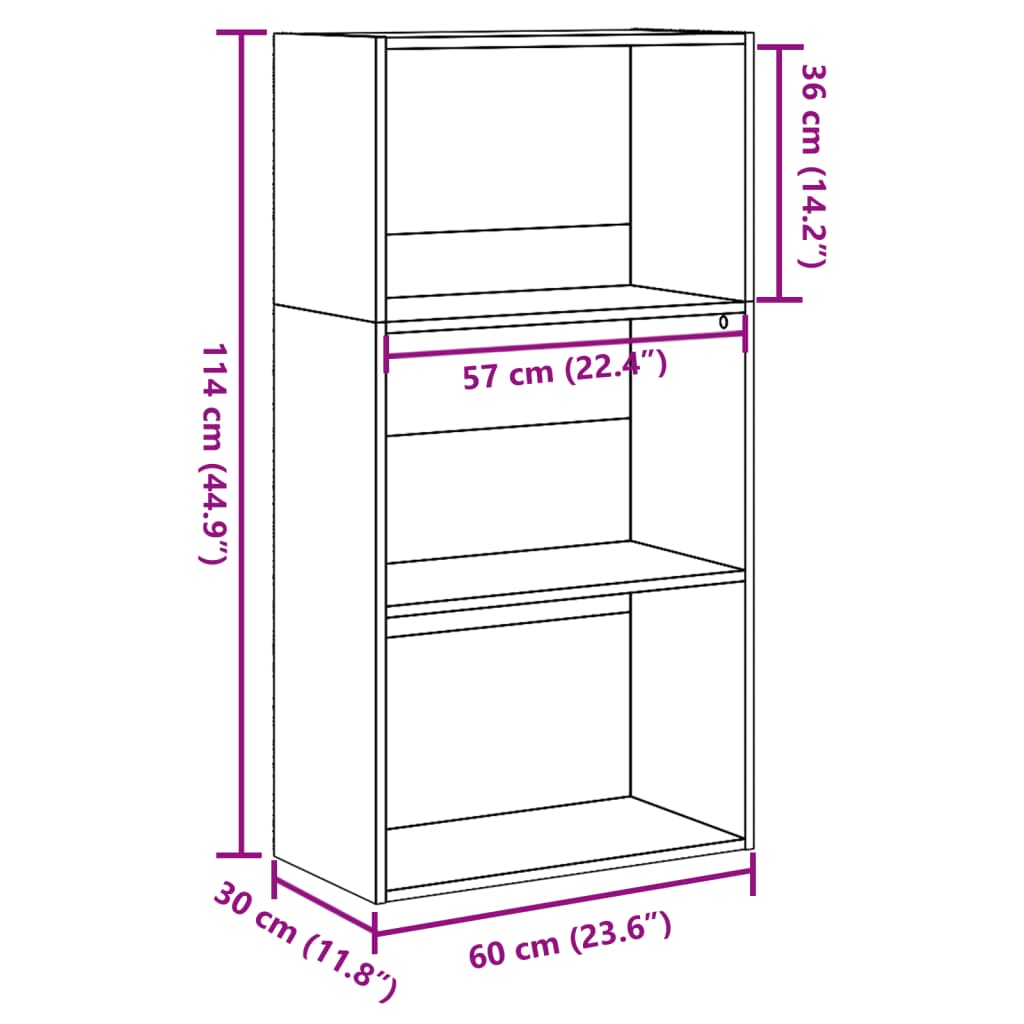 vidaXL Βιβλιοθήκη Μαύρη 60x30x114 εκ. από Επεξεργασμένο Ξύλο