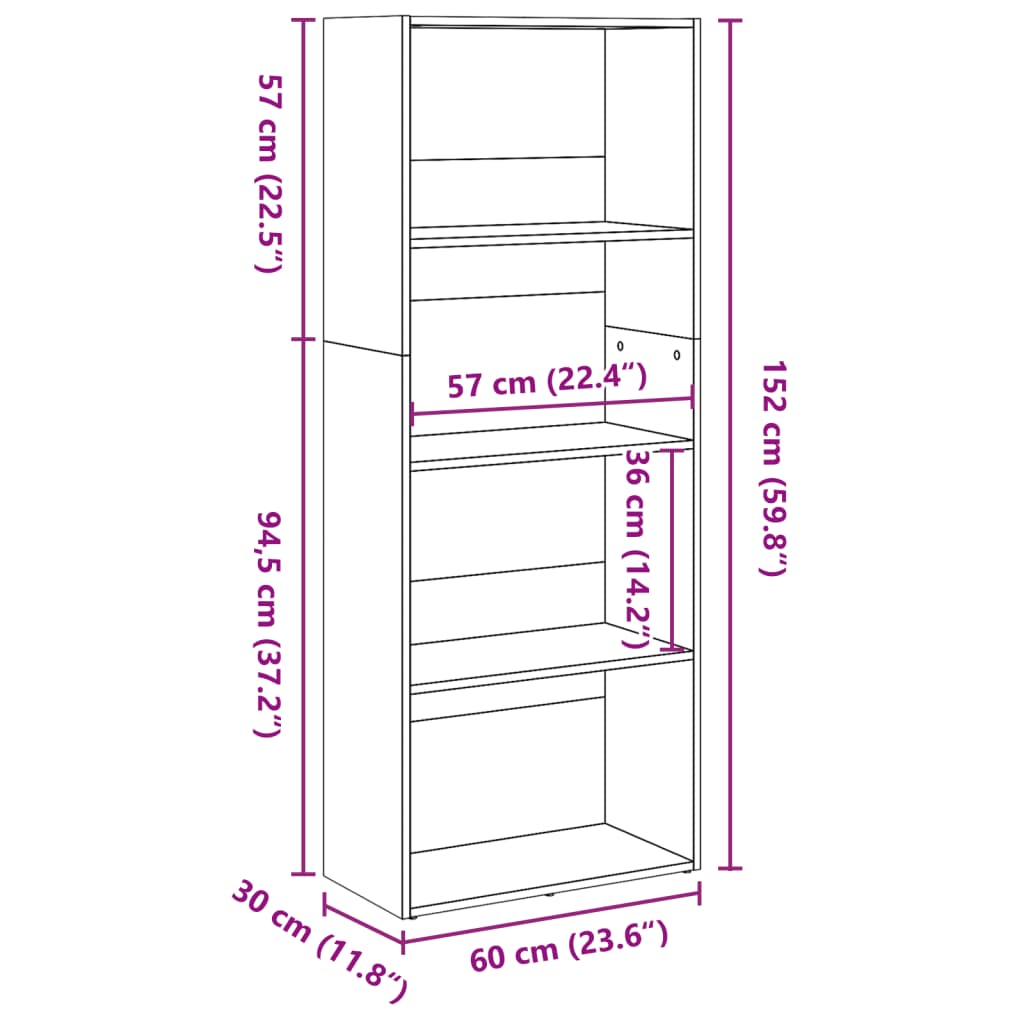 vidaXL Βιβλιοθήκη Γκρι Sonoma 60x30x152 εκ. από Επεξεργασμένο Ξύλο