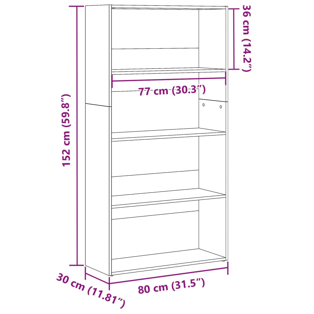 vidaXL Βιβλιοθήκη Γκρι Sonoma 80x30x152 εκ. από Επεξεργασμένο Ξύλο
