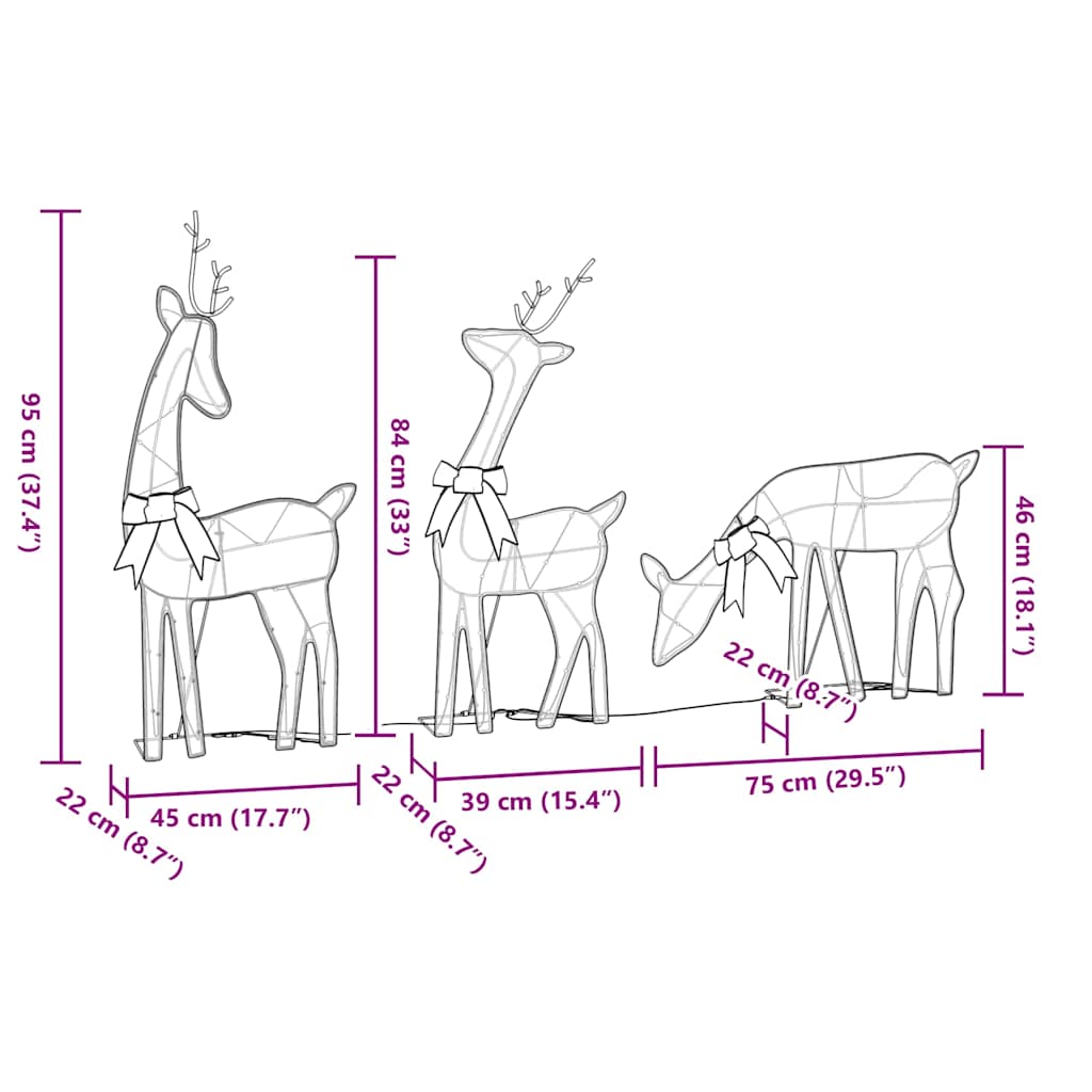 vidaXL Χριστουγεννιάτικη Διακόσμηση Τάρανδος 3 τμχ 90 LED Ζεστό Λευκό