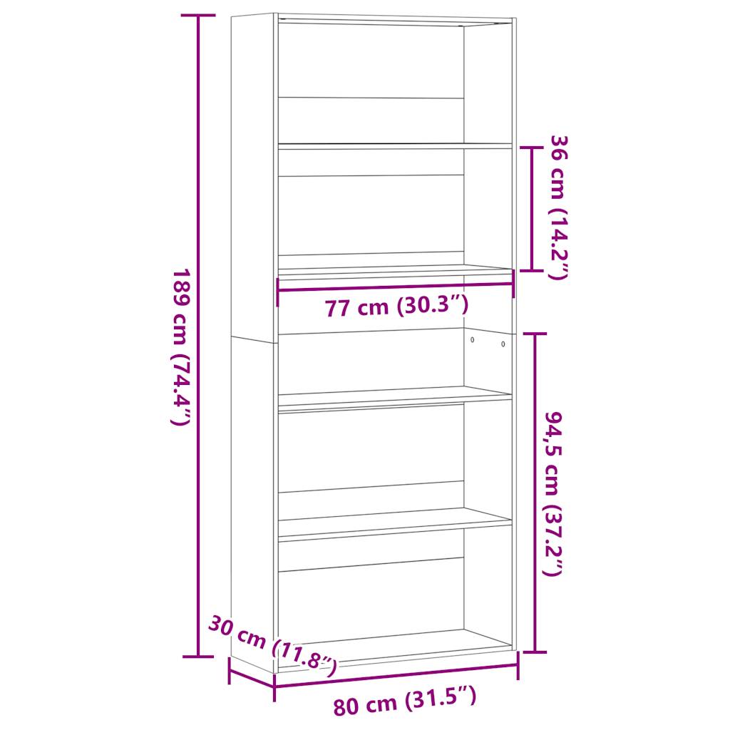 vidaXL Βιβλιοθήκη Sonoma Δρυς 80 x 30 x 189 εκ. Επεξεργασμένο Ξύλο
