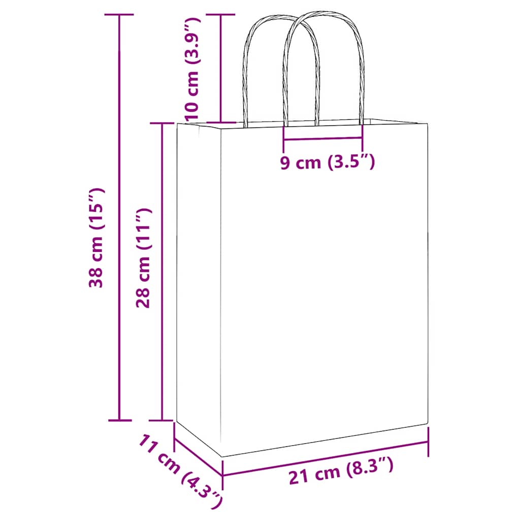 vidaXL Χάρτινες σακούλες 50 τεμάχια με χερούλια Καφέ 21x11x28 εκ.