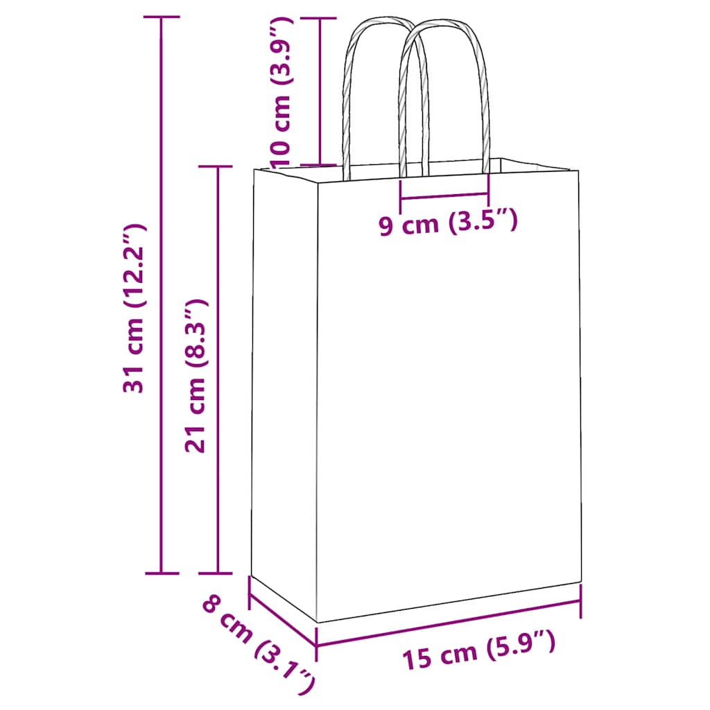 vidaXL Χάρτινες σακούλες 50 τεμάχια με χερούλια Λευκό 15x8x21 εκ.