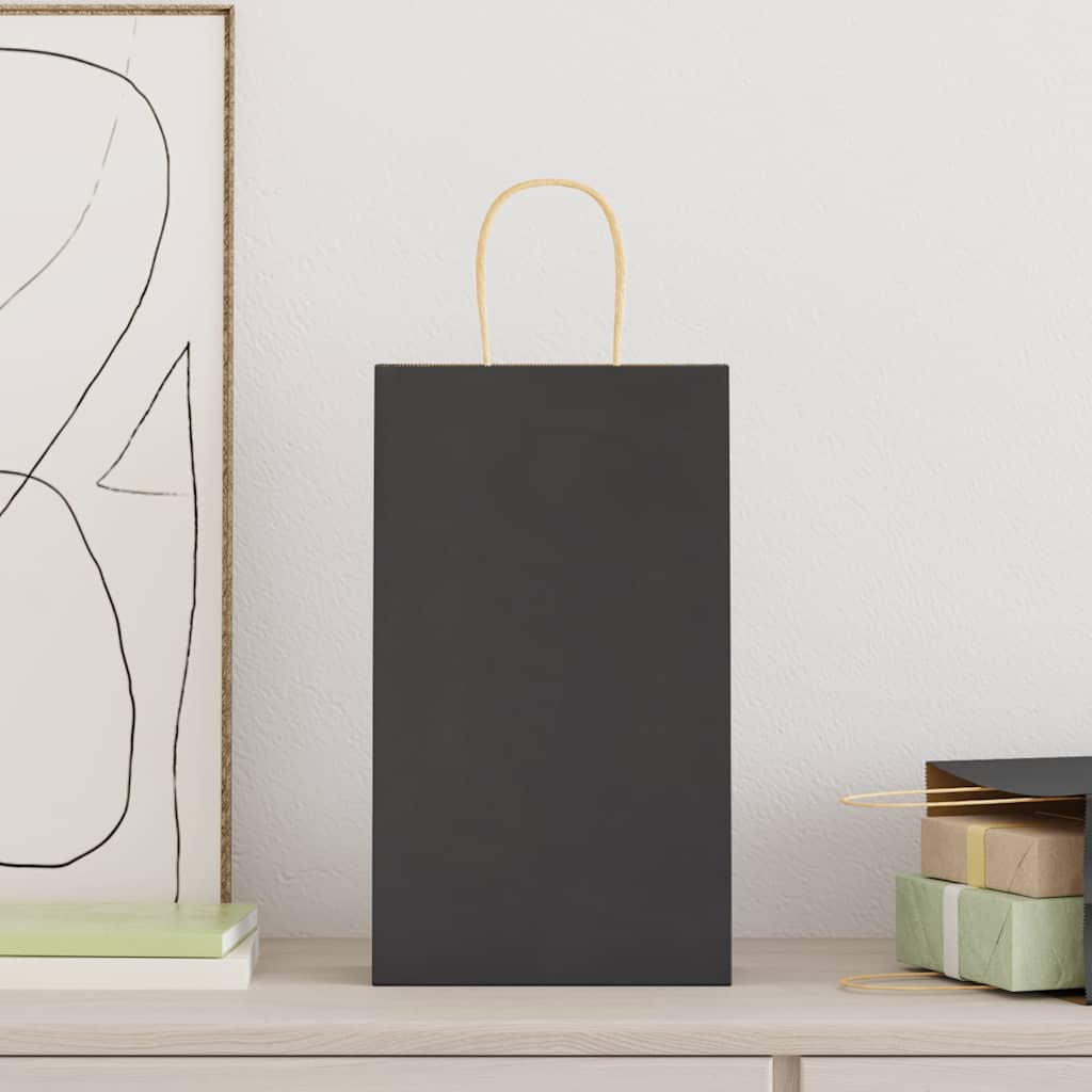 vidaXL Χάρτινες σακούλες 50 τεμάχια με χερούλια Μαύρο 21x11x36 εκ.