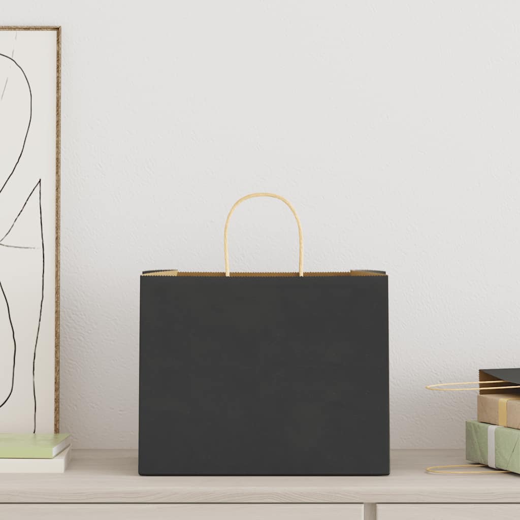 vidaXL Χάρτινες σακούλες 250 τεμάχια με χερούλια Μαύρο 32x22x24 εκ.