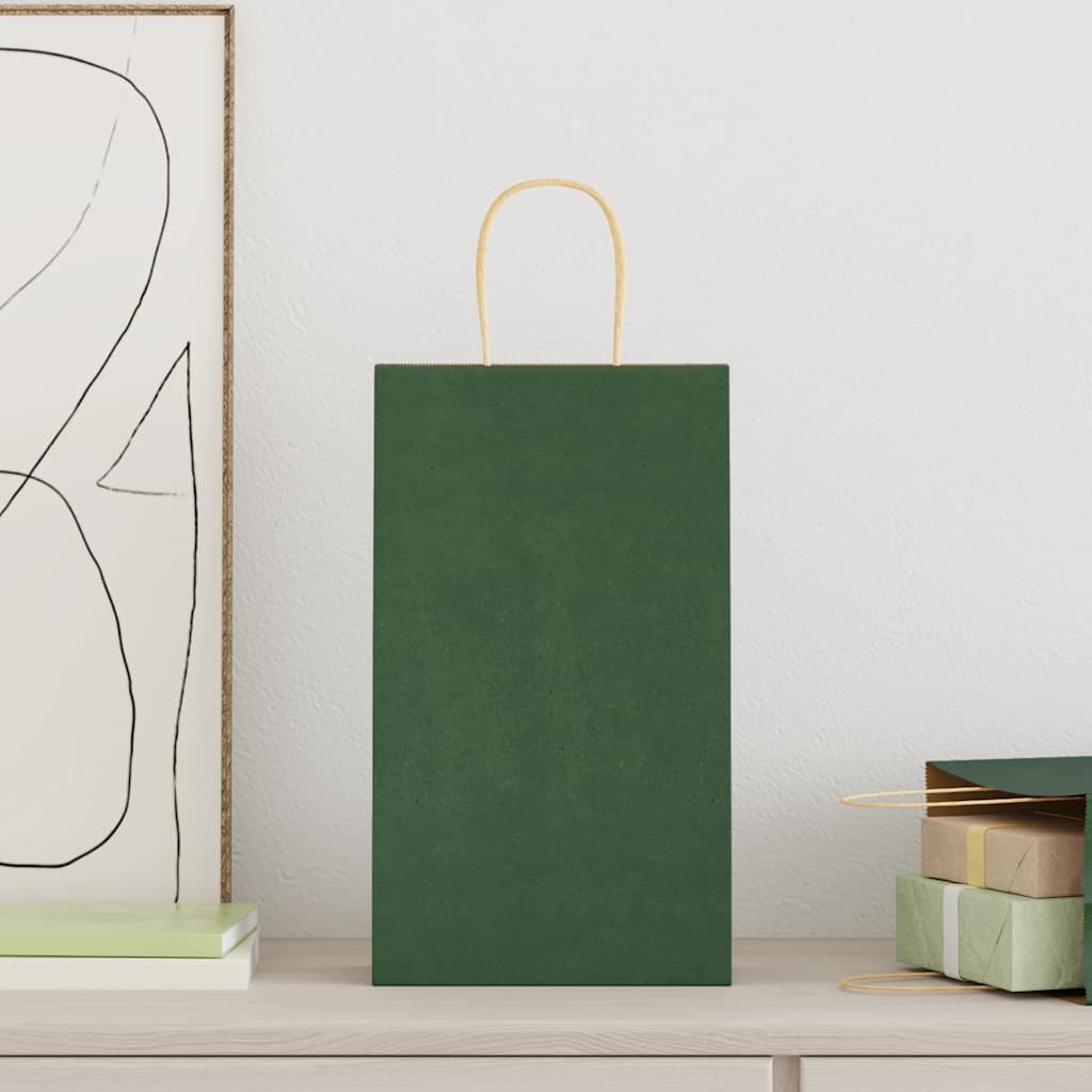 vidaXL Χάρτινες σακούλες 250 τεμάχια με χερούλια Πράσινο 21x11x36 εκ.