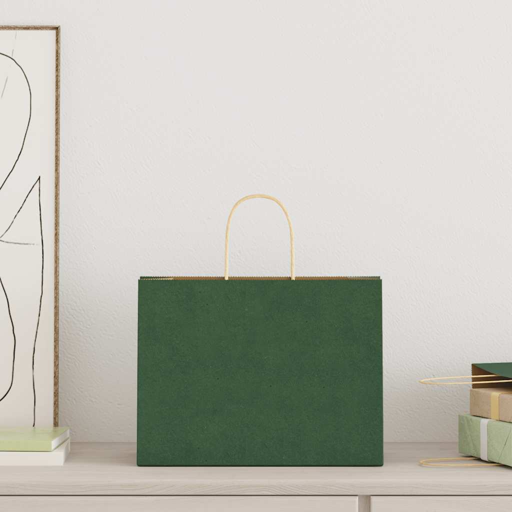 vidaXL Χάρτινες σακούλες 250 τεμάχια με χερούλια Πράσινο 32x17x25 εκ.