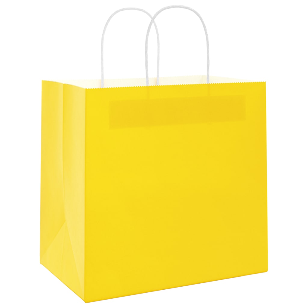 vidaXL Χάρτινες σακούλες 50 τεμάχια με χερούλια Κίτρινο 26x17x25 εκ.