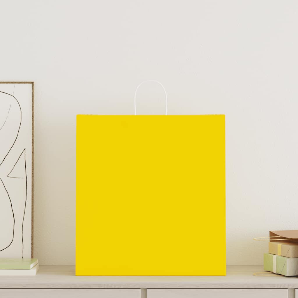 vidaXL Χάρτινες σακούλες 50 τεμάχια με χερούλια Κίτρινο 45x17x48 εκ.