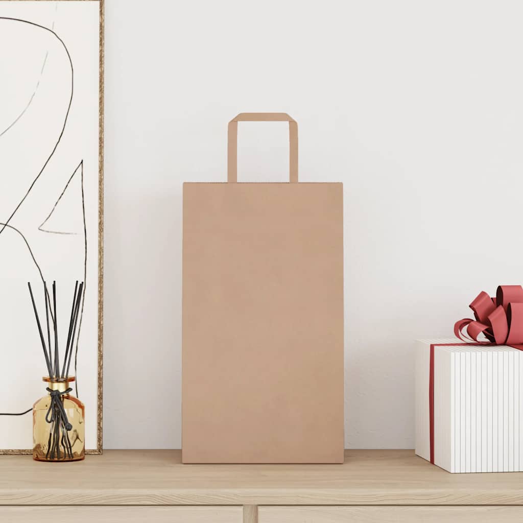 vidaXL Χάρτινες σακούλες 50 τεμάχια με χερούλια καφέ 21x11x36 cm