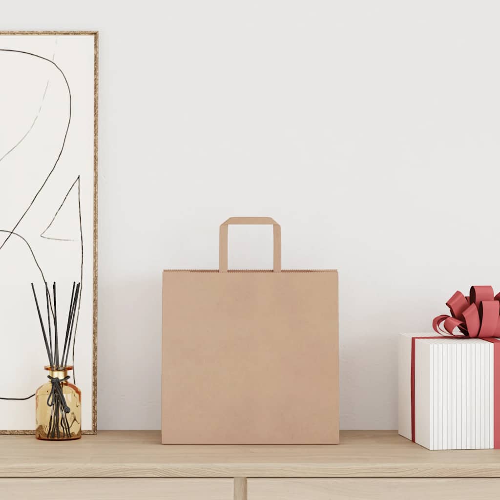 vidaXL Χάρτινες σακούλες 250 τεμάχια με χερούλια καφέ 26x17x25 cm