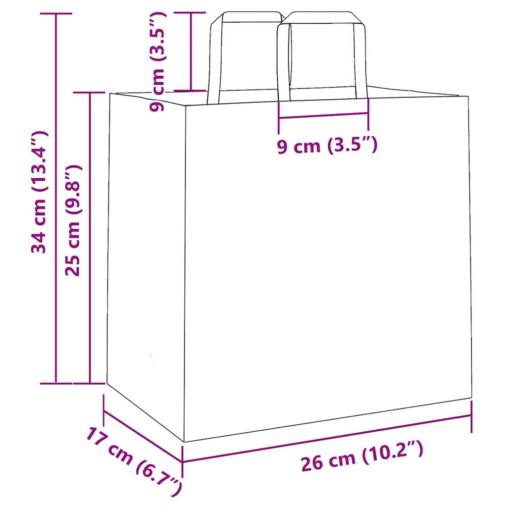 vidaXL Χάρτινες σακούλες 50 τεμάχια με χερούλια Λευκό 26x17x25 εκ.