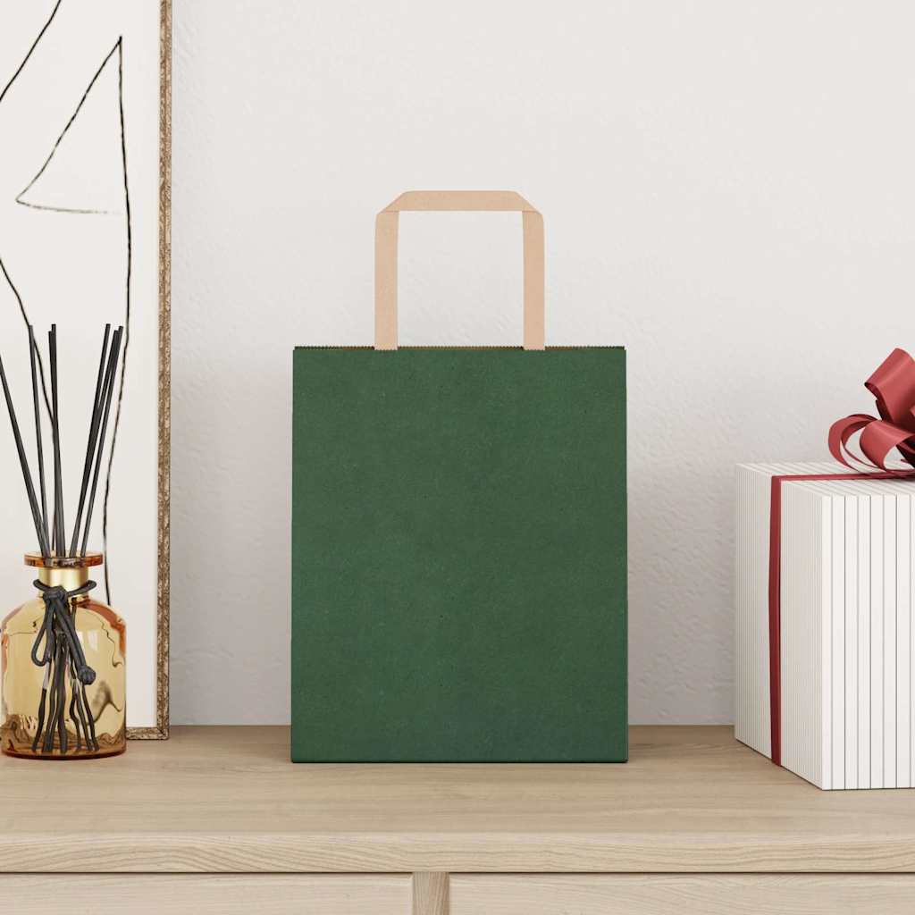 vidaXL Χάρτινες σακούλες 250 τεμάχια με χερούλια Πράσινο 18x8x22 εκ.